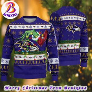 Baltimore Ravens NFL Special Grinchs Hand Football 2024 Gift For Family Ugly Christmas Sweater