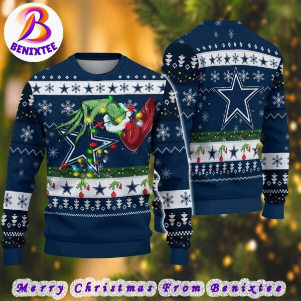 Dallas Cowboys NFL Special Grinchs Hand Football 2024 Gift For Family Ugly Christmas Sweater