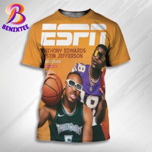 ESPN Cover Story Returns With Anthony Edwards And Justin Jefferson Recreated The Iconic Kevin Garnett And Randy Moss All Over Print Shirt