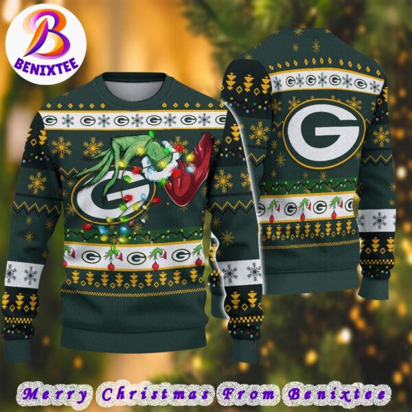 Green Bay Packers NFL Special Grinchs Hand Football 2024 Gift For Family Ugly Christmas Sweater