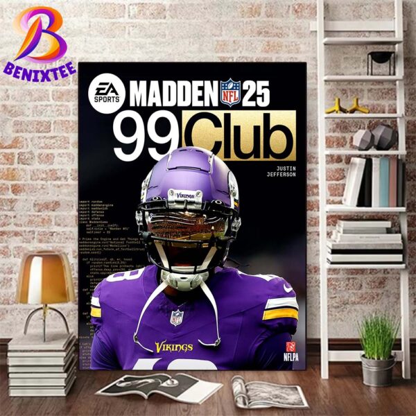 Justin Jefferson The Youngest 2x 99 Club Member In Madden NFL 25 History Home Decor Poster Canvas