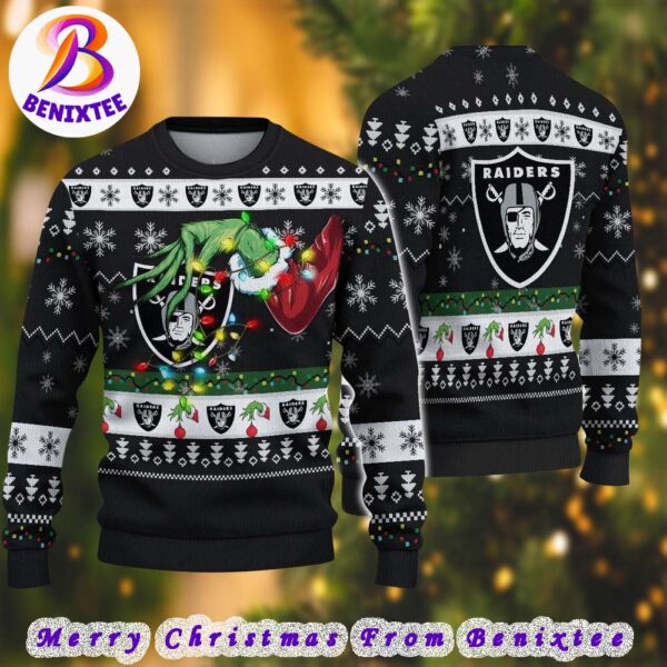 Las Vegas Raiders NFL Special Grinchs Hand Football 2024 Gift For Family Ugly Christmas Sweater