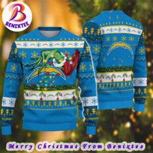 Los Angeles Chargers NFL Special Grinchs Hand Football 2024 Gift For Family Ugly Christmas Sweater