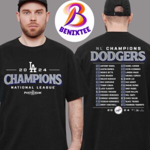 Los Angeles Dodgers Black MLB World Series 2024 National League Champions Bloop Single Roster Two Sides Print Classic T-Shirt