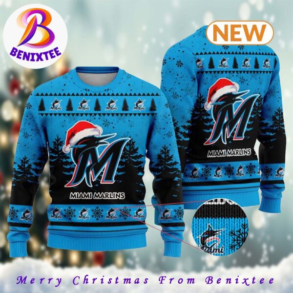 MLB Miami Marlins 2024 Xmas Pattern Knitted Ugly Christmas Sweater