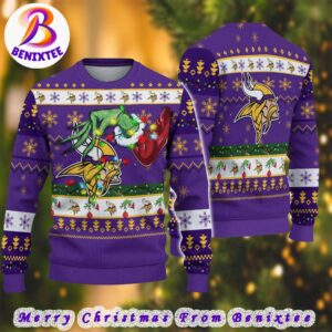 Minnesota Vikings NFL Special Grinchs Hand Football 2024 Gift For Family Ugly Christmas Sweater