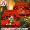 NFL Cleveland Browns Football Custom Name Grinch Drink Up Gift For Men And Women 2024 Ugly Christmas Sweater