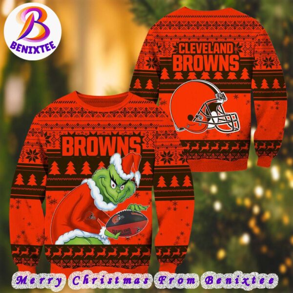 NFL Cleveland Browns Football Grinch Gift For Men And Women 2024 Ugly Christmas Sweater