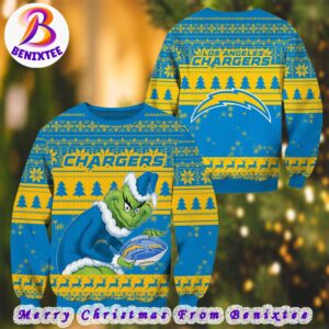 NFL Los Angeles Chargers Football Grinch Xmas Pattern Knitted Ugly Christmas Sweater