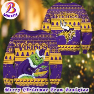 NFL Minnesota Vikings Football Grinch Xmas Pattern Knitted Ugly Christmas Sweater