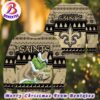 NFL New Orleans Saints Football Custom Name Grinch Drink Up 2024 Gift For Holiday Ugly Christmas Sweater