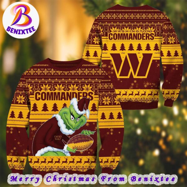 NFL Washington Commanders Football Grinch Xmas Pattern Knitted Ugly Christmas Sweater