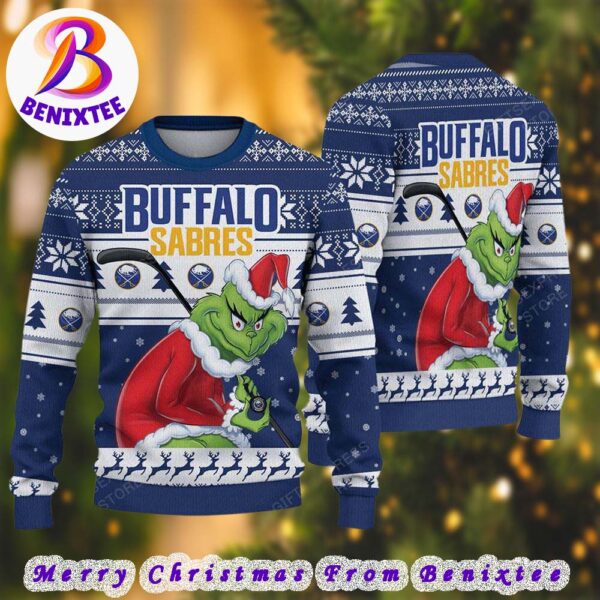 NHL Buffalo Sabres Funny Grinch Football 2024 Xmas Pattern Knitted Ugly Christmas Sweater