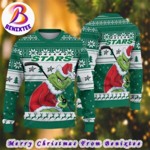 NHL Dallas Stars Funny Grinch Football 2024 Xmas Pattern Knitted Ugly Christmas Sweater