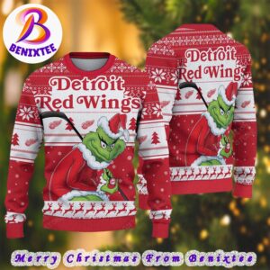 NHL Detroit Red Wings Funny Grinch Football 2024 Xmas Pattern Knitted Ugly Christmas Sweater