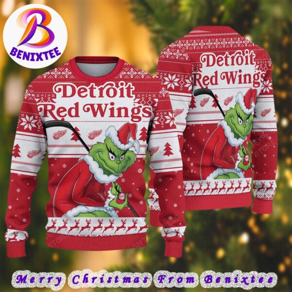 NHL Detroit Red Wings Funny Grinch Football 2024 Xmas Pattern Knitted Ugly Christmas Sweater