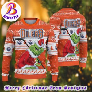 NHL Edmonton Oilers Funny Grinch Football 2024 Xmas Pattern Knitted Ugly Christmas Sweater