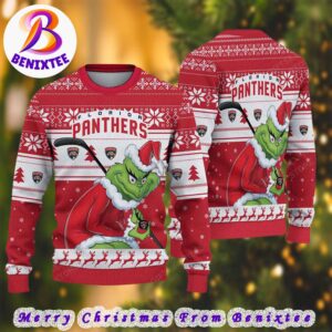 NHL Florida Panthers Funny Grinch Football 2024 Xmas Pattern Knitted Ugly Christmas Sweater