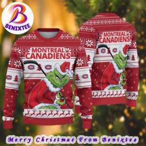 NHL Montreal Canadiens Funny Grinch Football 2024 Xmas Pattern Knitted Ugly Christmas Sweater