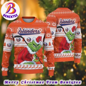 NHL New York Islanders Funny Grinch Football 2024 Xmas Pattern Knitted Ugly Christmas Sweater