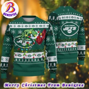 New York Jets NFL Special Grinchs Hand Football 2024 Gift For Family Ugly Christmas Sweater