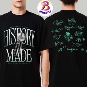 New York Liberty History Made Stadium Essentials Black 2024 WNBA Finals Champions Roster Signature T-Shirt