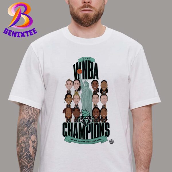 New York Liberty Stadium Essentials White 2024 WNBA Finals Champions Teammates Roster Unisex T-Shirt