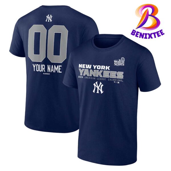 New York Yankees Custom Name And Number 2024 American League Champions MLB World Series T-Shirt