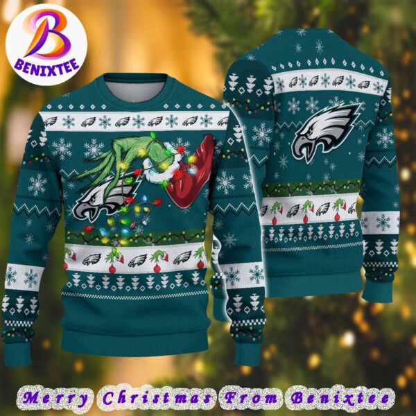 Philadelphia Eagles NFL Special Grinchs Hand Football Xmas Holiday Ugly Christmas Sweater