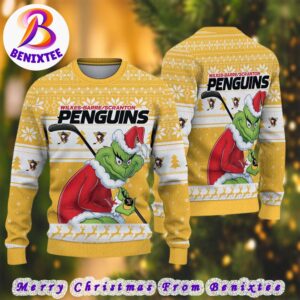 Pittsburgh Penguins NHL Funny Grinch Football 2024 Xmas Pattern Knitted Ugly Christmas Sweater