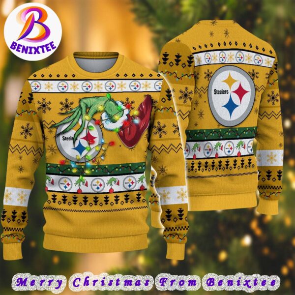 Pittsburgh Steelers NFL Special Grinchs Hand Football Xmas Holiday Ugly Christmas Sweater