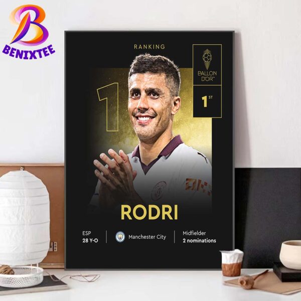 Rodri Becomes First Manchester City 2024 Player To Win The Ballon D’or Home Decor Poster Canvas