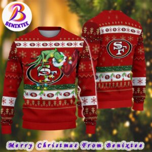 San Francisco 49ers NFL Special Grinchs Hand Football Xmas Holiday Ugly Christmas Sweater