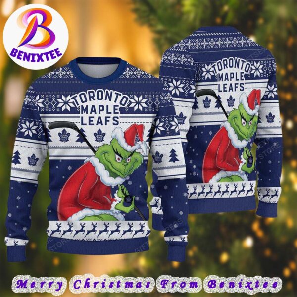 Toronto Maple Leafs NHL Funny Grinch Football 2024 Xmas Pattern Knitted Ugly Christmas Sweater