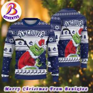 Vancouver Canucks NHL Funny Grinch Football 2024 Xmas Pattern Knitted Ugly Christmas Sweater