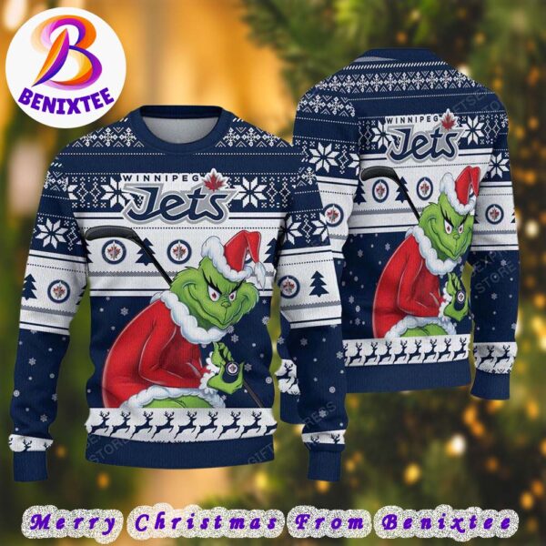 Winnipeg Jets NHL Funny Grinch Football 2024 Xmas Pattern Knitted Ugly Christmas Sweater