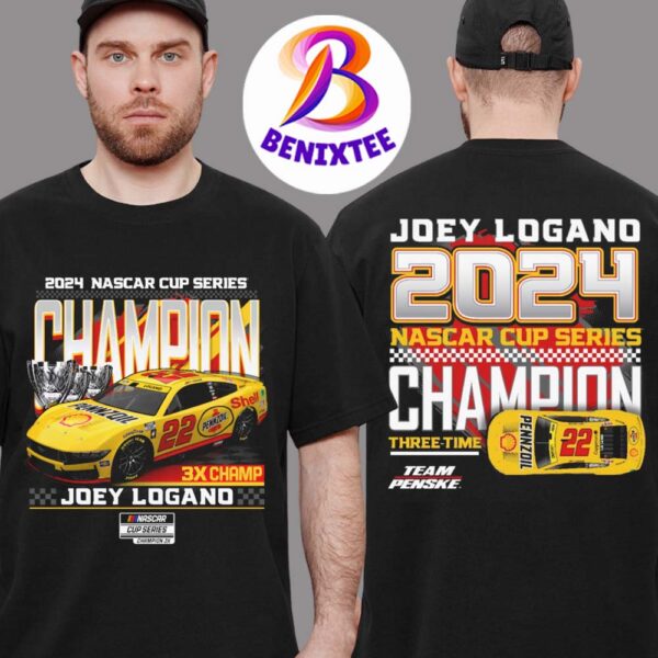 2024 NASCAR Cup Series Champion Car Three-Time 3x Champs Joey Logano Team Penske Black Two Sides Print Premium T-Shirt