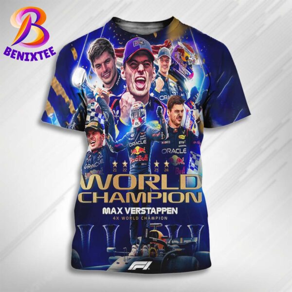 Congrats Max Verstappen Is The 2024 F1 4x World Champion All Over Print Shirt