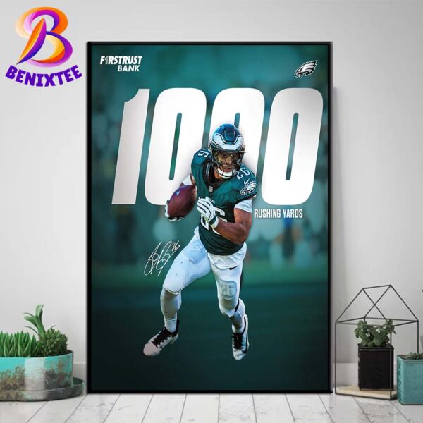 Congrats Saquon Barkley Team Philadelphia Eagles 1000 Rushing Yards For The Fourth Time In His Career Poster Canvas