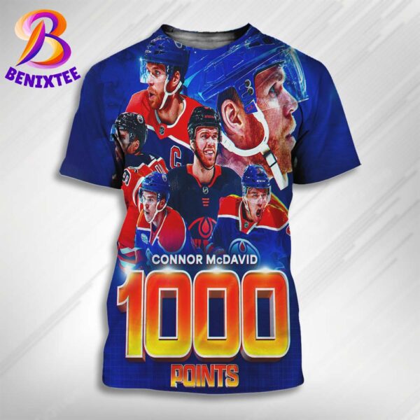 Connor McDavid Scores To Become The 4th-Fastest NHL Player To Reach 1000 Points All Over Print Shirt