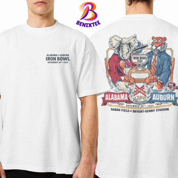 Iron Bowl 2024 NCAA Matchup Alabama Crimson Tide vs Auburn Tigers In Saban Field At Bryant Denny Stadium On November 30 2024 T-Shirt