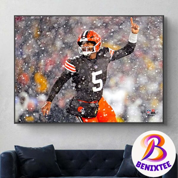 Jameis Winston Team Cleveland Browns NFL Week 12 Celebrates In The Snow Vs Pittsburgh Steel Home Decor Poster Canvas