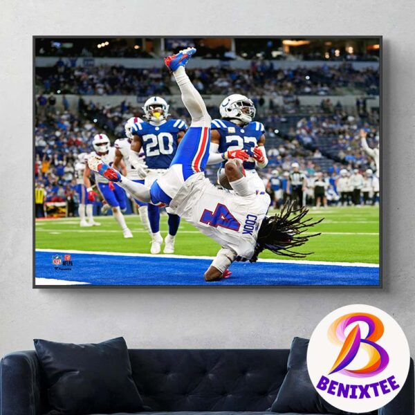 James Cook NFL Buffalo Bills Week 10 Flipping Into The Endzone Vs Indianapolis Colts Wall Decor Poster Canvas