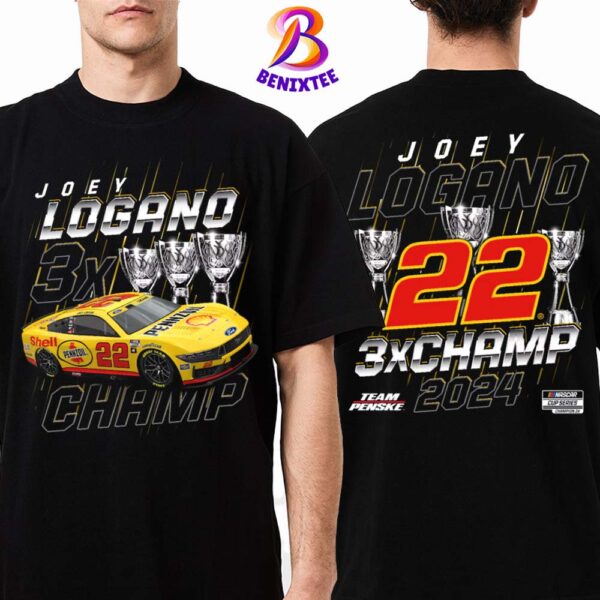 Joey Logano Team Penske 3X Champs 22 Three-Time NASCAR Cup Series Champion Trophy Two Sides Print Unisex T-Shirt