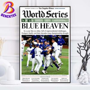 Los Angeles Dodgers Newspaper Blue Heaven MLB World Series Champions 2024 Decor Poster Canvas