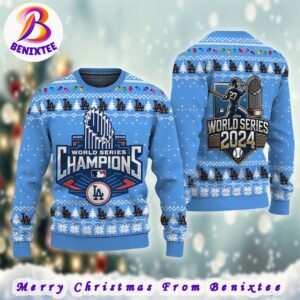 MLB World Series 2024 Champions Los Angeles Dodgers Blue Gift For Holiday Ugly Christmas Sweater