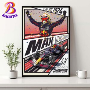 Max Verstappen World Champion 2024 With 4th World Champion Home Decor Poster Canvas