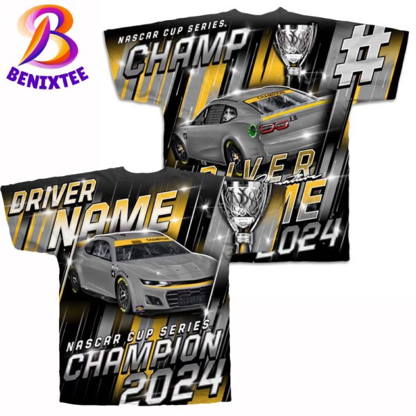 Official Joey Logano Checkered Flag Sports Yellow 2024 NASCAR Cup Series Champion Sublimated Total Print T-Shirt