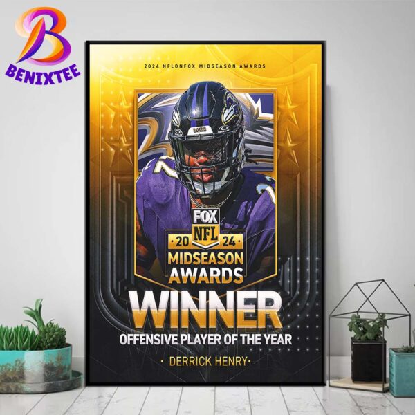 RB Derrick Henry Baltimore Ravens Winner 2024 Midseason Offensive Player Of The Year Wall Decor Poster Canvas