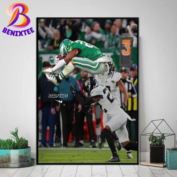 Saquon Barkley WITNESS Nike Tribute Saquon Barkley Insane Reverse Hurdle Philadelphia Eagles NFL Home Decor Poster Canvas